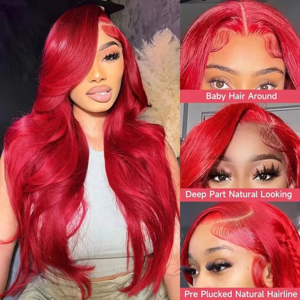 38 40 Inch Hot Red 13x6 Hd Lace Frontal Wigs Human Hair Wig Brazilian Red Colored Body Wave 13x4 Lace Front Wig For Black Women