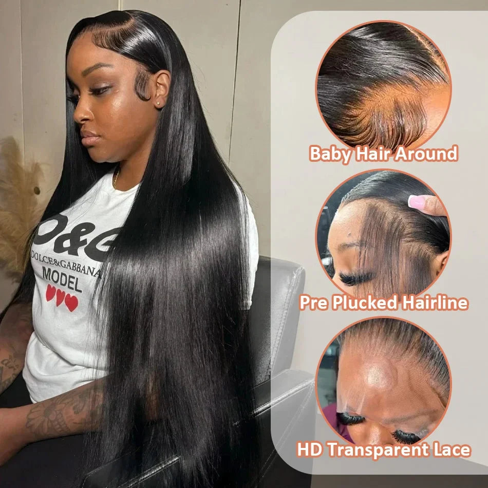 200% Density 42 Inch HD Lace Front Human Hair Wigs Straight 13x4 Transparent Lace Frontal Human Hair Wigs Pre Plucke For Women
